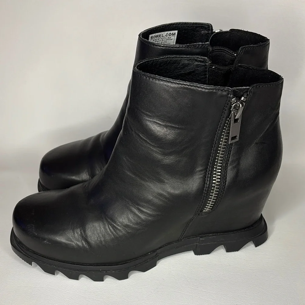 Sorel Joan Of Arctic Wedge II Zipper Side Leather Boot Bootie Hidden Wedge 9 - Picture 1 of 8